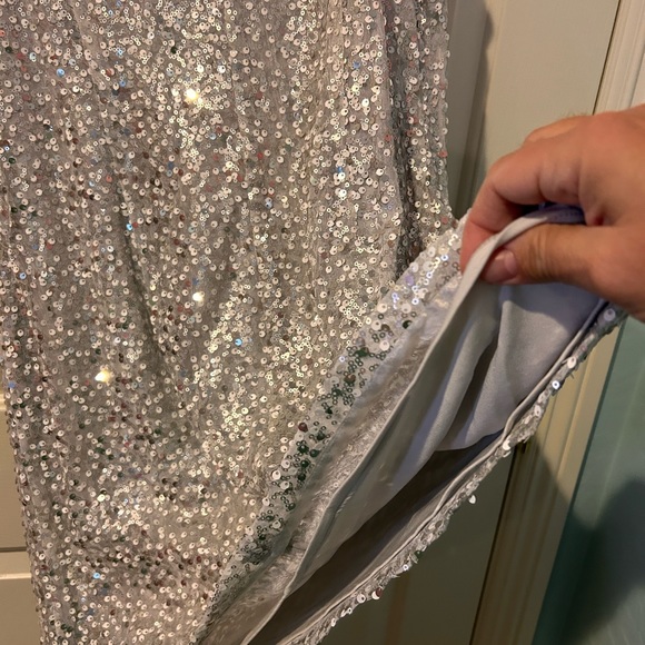 NWT White House black market silver sequined lined shift dress - Picture 6 of 7